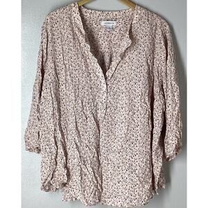 Liz Claiborne Blouse Women's Size 3XL Pink Print L/S Career Sheer Top